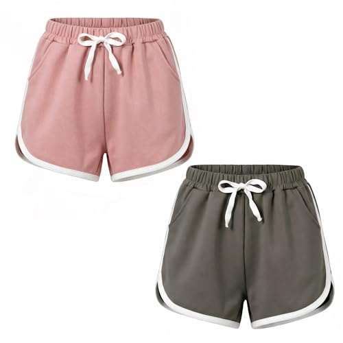 Keyck Pantalones Cortos para Niña con Bolsillos Pack de 2 Algodón 6-13 Años | Transpirables Cortos de Ciclismo, Verano Deportivos Pantalón, Cintura Elástica, Gimnasia Playa Piscina Shorts Pantalones
