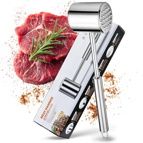 Fleischklopfer Edelstahl Spülmaschinenfest Doppelseitig Schnitzelklopfer | Edelstahl-Fleischklopfer mit 2 Schlagflächen: spülmaschinenfest, perfekt zum Zartmachen von Schnitzeln, Steaks & Rouladen