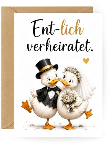 Lustige Hochzeitskarte Ente mit Umschlag – Ent-lich verheiratet Glückwunschkarte zur Hochzeit für Brautpaar – Niedliche moderne A6 Faltkarte für Geldgeschenk & Hochzeitsfeier (Ent-lich verheiratet)