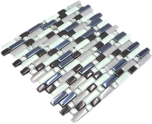 Mosaik Fliese Transluzent weiß grau schwarz Verbund Glasmosaik Crystal EP weiß grau schwarz für WAND BAD WC, Mattengröße: 300x295 = 0,09 qm, Steingröße: 15x15/20/48x8 mm - 1 Matte