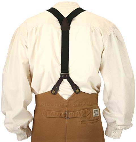 Historical Emporium Men's Canvas 1.5 Inch Y-Back Button End Suspenders, Victorian Western Adjustable Heavy Duty Braces Black