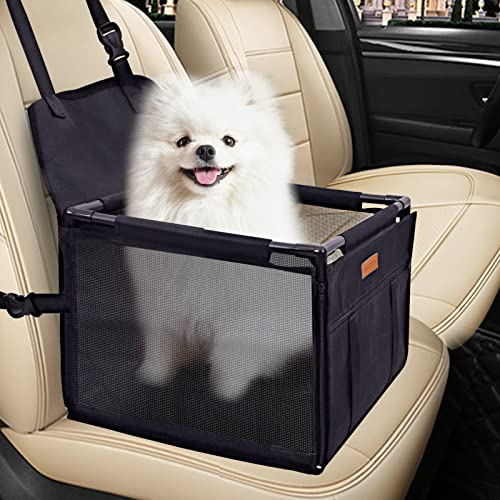 SWIHELP Dog Seat Puppy Portable Pet Booster Car Seat With Clip-on Safety Leash and PVC Frame, Anti-Collapse, Perfect For Small Pets