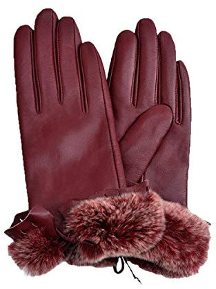 Huixin Handschuh Damen Kurzer Mode Warme Jungen Absatz Flauschig Outdoor Lederhandschuhe Fausthandschuhe (Color : Lila, Size : XL)