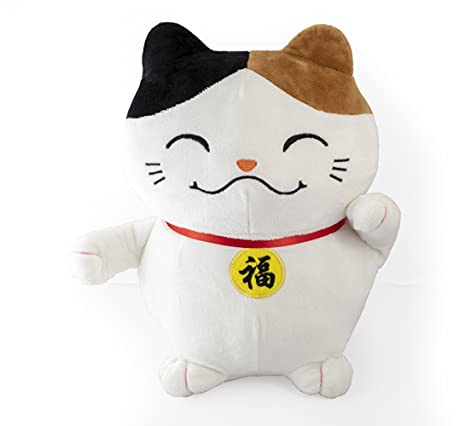 Mango Steam 11 Adorable Kawaii Lucky Cat Plush with Waving Arm - Soft and Hypoallergenic (White)