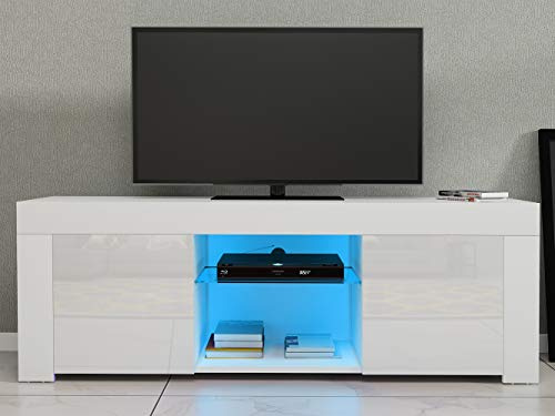 TV Stand with LED Lights Modern TV Unit Cabinet Stand Sideboard Matt Body and High Gloss Doors with 2 Cabinets Living Room Entertainment Center Media Console Table