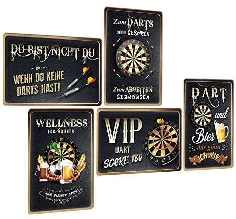 ZDFDC 5er Set Blechschilder Retro Dart 180 Lustig Spruch 20x30cm - Das Gönn Ich Mir - Metall-schild Wand-deko für die Bar Kneipen Partykeller - Dart Zubehör Geschenk für Männer Dartspieler (Set A)