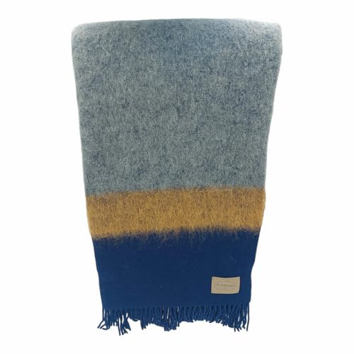 somma Plaid Cosmo in Lana e Alpaca 130X180 Blu con Frange Peso 270 gr/mq