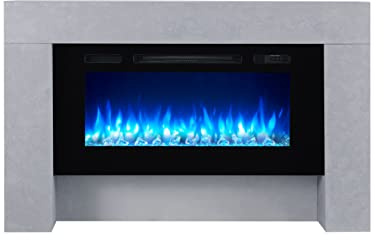 BALDERIA Elektrokamin Herkules, Betongrau, 2000W | Standkkamin, LED 3D-Flammeneffekt, dimmbar, Timer, Thermostat, Startsteuerung, Offene-Fenster-Erkennung, Fernbedienung