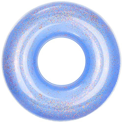 MoKo Schwimmring, Aufblasbar Schwimmreifen mit Glitzer Swimming Pool Spielzeug Float Zubehör Luftmatratze für Kinder Erwachsene Beach Party, Blau
