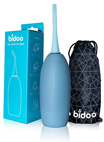 BIDOO Universal Portable Bidet Bottle with Soft Silicone Nozzle, Leak-Proof Cap & Nylon Pouch – Compact Reusable Hygiene Hand Bidet for Travel, Elder Ease, New Moms & Pre/Post-Intimacy - Aqua