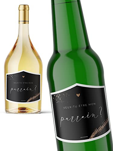 JoliCoon Etiquette Bouteille Veux-tu être mon parrain, Demande parrain
