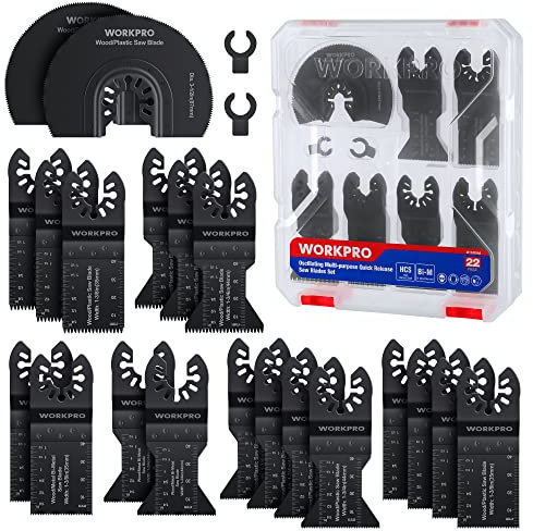WORKPRO Lame Utensile Multifunzione 22 Pezzi, Lame Utensile Oscillanti Bi-Metallo Materiale, Accessori Oscillanti per Metallo Legno Plastica Cartongesso, Compatibile con la Maggior Parte delle Marche