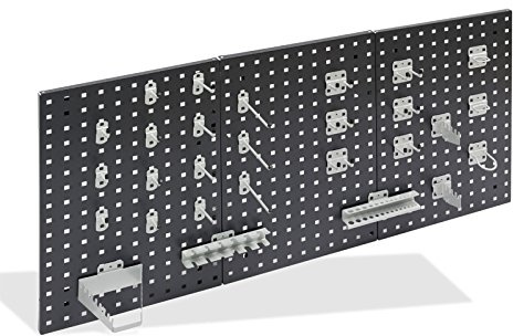 ADB Werkzeugwand Lochwand 1177x456mm anthrazitgrau RAL 7016 mit 28tlg Hakenset | Werkstattwand in Anthrazitgrau RAL 7016, Maße 1177x456 mm, inklusive 28-teiligem Hakenset