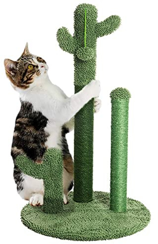 BAKAJI Arbre à Chat Cactus - Le griffoir Original en sisal Naturel avec Balle pour Tous Les âges, Chats d'intérieur et d'extérieur, Chatons et Adultes (59 cm Hauter)