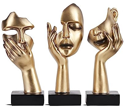 oliruim 3 Stück Denker-Statue, goldene Schwarze abstrakte Kunstskulptur, Moderne Heimdekoration, Schreibtisch-Dekoration, Weihnachten, Neujahrsgeschenk (3 Stück, Gold)