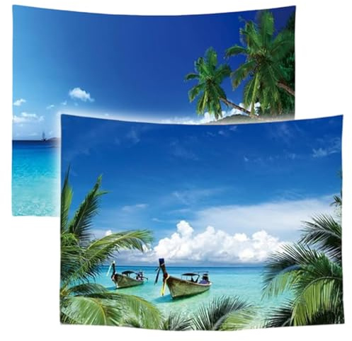 Ulticool – Wandteppich Dekoration Wohnung - Strand Meer Palme Sommer - Blau - Set von 2 Motiven – 73 cm x 95 cm - Wandtuch - Accessoires für Schlafzimmer Wohnzimmer Kinderzimmer