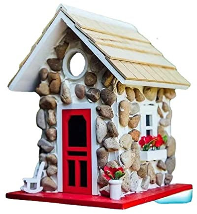 Kunstharz, handbemalt, for Aufhängen, bunt, Vogelhaus, Garten, Steinhütte, Vogelhaus, draußen, dekorativ for drinnen und draußen, Skulpturenornamente