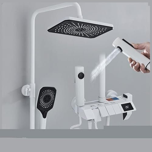 2024 New White Digital Display Shower System Set LCD Hot and Cold Bathroom Shower Set Faucet System 4 Way Rainfall Bathroom Tap Mixer Tap LED Shower Panel(Color:Digital White)