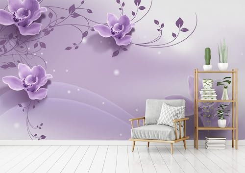 Papier Peint Panoramique Minimaliste Fleur Violette Moderne Papier Peint 3D Intissé Décoration Murale