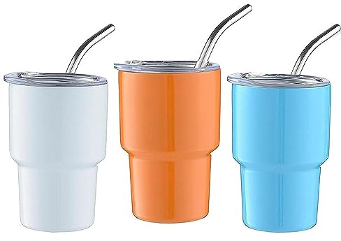 Sknrlko 3er-Pack Mini-Schnapsgläser, Doppelwandige Tumbler-Schnapsgläser mit Strohhalm und Deckel, 2 Unzen (C)