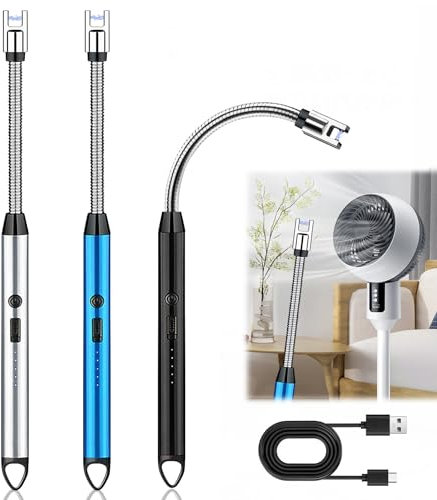 Accendino elettrico, 3 pezzi, ad arco elettrico, ricaricabile, USB, al plasma, con serratura di sicurezza, per cucina, campeggio, camino, candele, barbecue