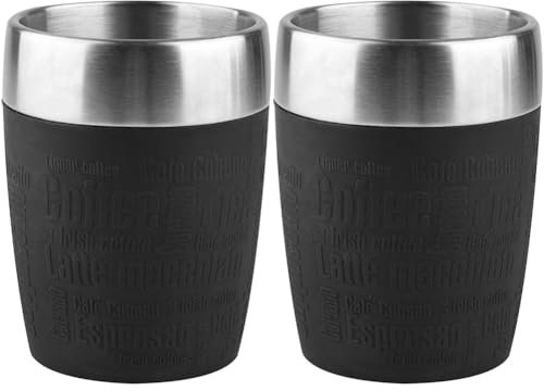 Emsa 514514 Isolier-Trinkbecher, Mobil genießen, 200 ml, Dreh- Trinkverschluss, Schwarz, Travel Cup, 1 Stück (2er Pack)
