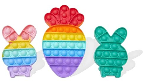 3Pack Easter Bunny Carrot Pop Bubble Fidget Sensory Toys,Puzzle Popper Toy Pack,Great Gifts for Kids Boys and Girls Birthday Party Stocking Easter Basket Stuffers