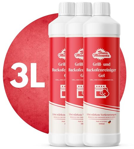 GLANZMOMENTE ® Grill- und Backofenreiniger Gel - 3x1000ml - Wirkt gegen stärkste Verschmutzungen Geeignet für Backofen, Grill, Kaminscheiben, Bleche-Biologisch abbaubar - Ohne Chlor & Bleichmittel