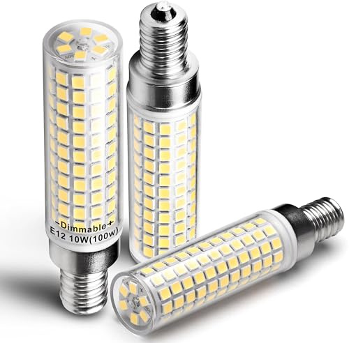 Hylroe E12 100W Dimmable C7 T6 LED Corn Light Bulbs, 4000K Natural White 1000 Lumen 10W E12 LED Candelabra Light Bulbs for Home Decorative Chandelier Pendant Ceiling Fan Lighting Salt Lamp, 3 Pack