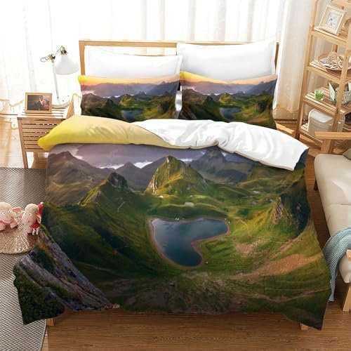 MEFESE Valle a forma di cuore Set Di Biancheria Da Letto Con Stampa Di 3D, Copripiumino Con Cerniera 3 Pezzi,Incluso Copripiumino E Federe,Biancheria Da Letto Per Ragazzi E Ragazze Single（140x200cm）