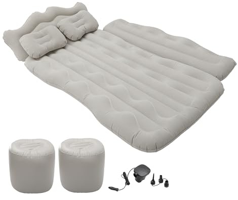 A ABSOPRO Uppblåsbar luftmadrass för bil, baksäte, säng, bil, camping, luftmadrass, säng med luftpump, 170 cm L 109 cm B bärbar bilresemadrass, bil sovmadrass säng för bil, universell SUV, grå