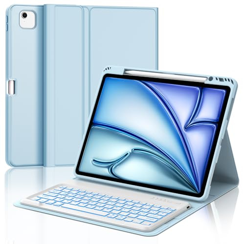 IVEOPPE Tastiera iPad Air 13 M3 2025/M2 2024, Cover Tastiera Italiano QWERTY Retroilluminata Magnetico Staccabile Bluetooth con Portapenna per iPad Air 13 2024/2025, Blu cielo