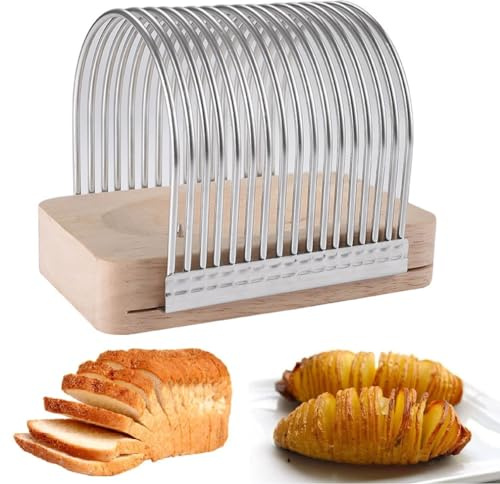 Generisch Hasselback Kartoffelschneider, Edelstahl Gemüseschneider mit Holzbrett, Multifunktionaler Brotschneider, Käse Schneiden, Küchen-Backwerkzeug für Kartoffeln, Käse, Brot, Gurken, Tomaten
