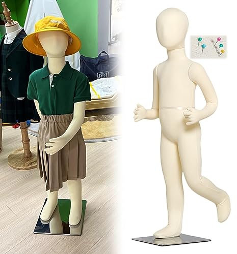 Schaufensterpuppe für Kinder, Ganzkörper-Torso für Mädchen und Jungen, Schneiderpuppe mit flexiblen Armen und Stabiler Basis zum Präsentieren von Nähkleidung, ansteckbare Puppe, Be