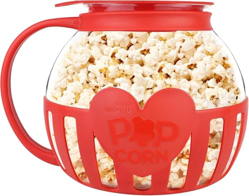 Popcorn Maker, Mikrowellen Popcorn Maker,Borosilikatglas Popcorn Mikrowelle, Spülmaschinenfest, für Versammlungen, Partys, Picknicks, Rot