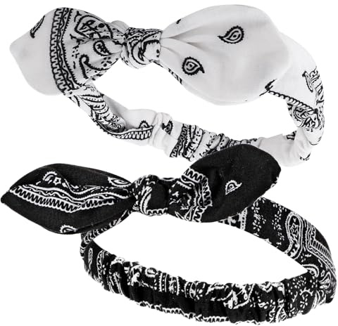 2 Stück Damen Stretch Stirnband Haarband Haarband Boho Stirnband Bedruckt 90er Jahre Accessoires Weiß + Schwarz