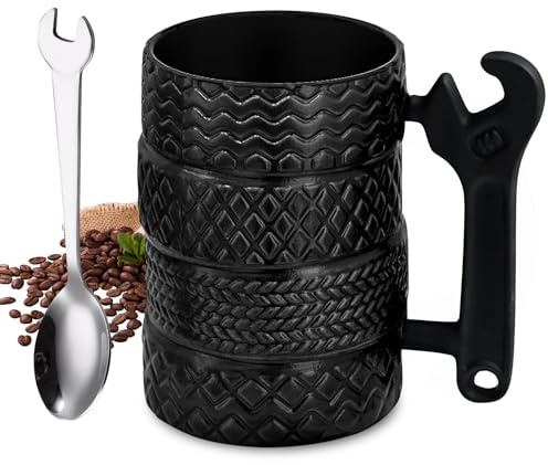 Becher In Reifenform,500ML Reifentasse Mit Löffel,Keramiktasse In Reifenform,Tasse Reifenbecher,Reifen Mattierte Keramiktasse Für Büro,Haushalts,Milch,Tee,Wasser