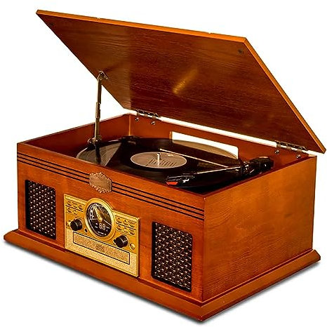 asdchZen Phonographe Rétro, Platine Vinyle À L'Ancienne, Boîte De Lecture De Vinyle Vintage, Jukebox Intégré pour CD Vinyle, Tourne-Disque Multifonction, Haut-Parleurs Doubles Intégré,Brown