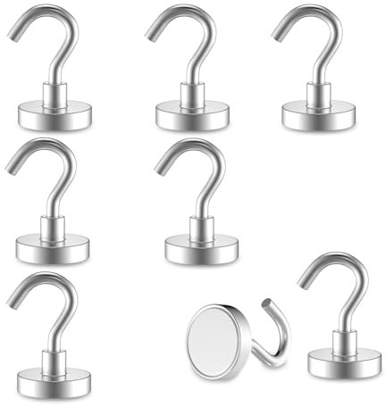 8 Stück Magnethaken,8kg Extra Starke Magnetische Haken,Magnetischer Haken, Stark Magnete mit Haken, Starke Neodym Magnetisch Grill Haken für werkstatteinrichtung,heckzelt,grill(16*35.7MM)