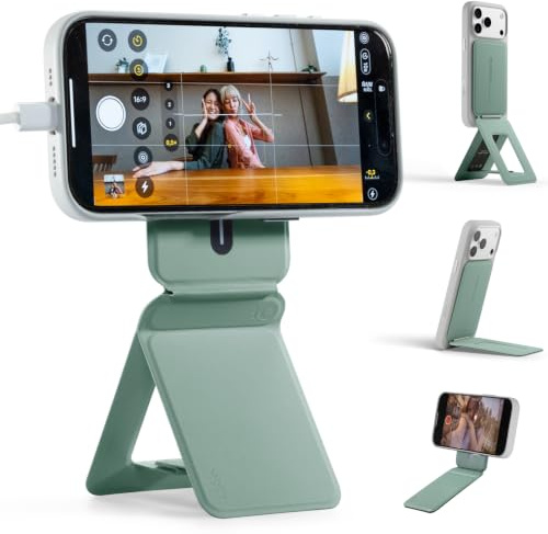 MOFT Magnetic Phone Stand Invisible Tripod with Angle Adjustment, Stain-Resistant MOVAS Leather Cell Phone Stand for iPhone 17/16/15/14/13/12, Phone Filming Stand for Desk - Seafoam