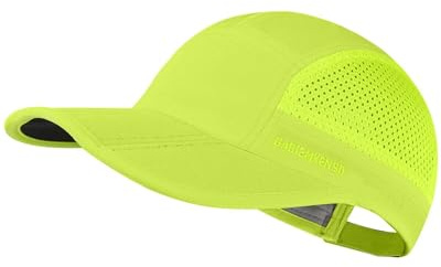 GADIEMKENSD Folding Running Men Hat Long Brim Golf Hats Quick Dry Baseball Caps Unstructured Breathable Light Cooling cap Adjustable Trucker Hat for Outdoor Sport Hiking Workout Gym Fluorescent Green
