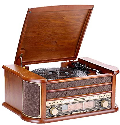 WDWDW Phonographe en Bois rétro phonographe Vinyle Tourne-Disque Radio Vintage Tourne-Disque Ancien Lecteur de Cassette Gramophone Vintage