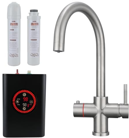 Yamataro 4 in 1 Boiling Water Tap Instant Hot Water Dispenser Kitchen Sink Mixer with 2.5L Boiler Anti-Scale Carbon Filter WRAS Approved Brass Brushed Nickel