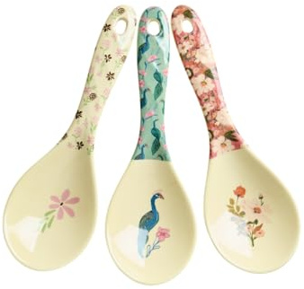 ReWu Rice Melamin Salatlöffel 3er-Set - All You Need is Love and - Bruchsicher Campingeschirr Melamingeschirr Kinderbesteck Koch Löffel Bruchsicher BPA-frei
