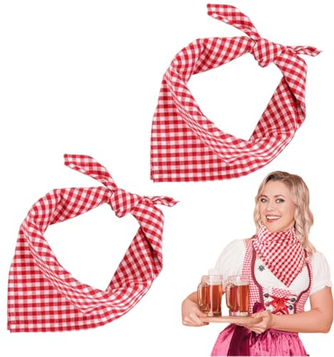 OUDQFCJ 2 PCS Foulard Traditionnel, utilisable comme foulard, bandana ou bracelet, à carreaux, pour Oktoberfest & fête folklorique (Rouge)