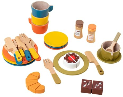 Sharplace Spielgeschirr und -Teller aus, Spielzeug-Geschirrset für 3-, 4-, 5- und 6-Jährige, farblich passende Löffel, pädagogisches Geburtstagsgeschenk