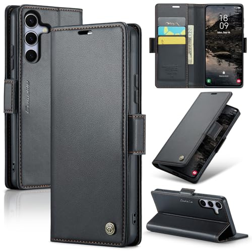 Phernykas Wallet Case for Samsung Galaxy S25 FE, Black | Note Pocket Faux Leather Case 2-in-1– Built-in Kickstand, 3 Card Slots, Side Magnetic Clasp, Flip Cover, Proof, Anti Stain