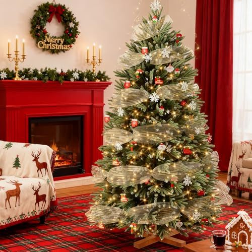 Soontrans Weihnachtsbaum mit Beleuchtung, Künstlicher Weihnachtsbaum 180cm Schnee, PVC und PE, Tannenbaum Künstlich mit Holzständer, 600D Oxford Aufbewahrungstasche, Christbaum für Feiertage