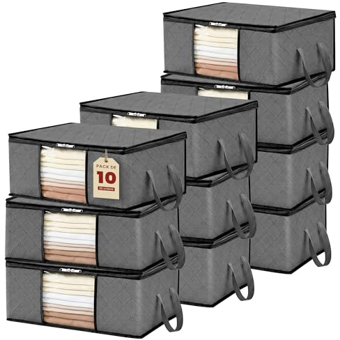 JUPPLIES Cajas Almacenaje Ropa 35L – 35,5x50x18,5cm – Bolsas Almacenaje de Ropa con Ventana Transparente, Cremallera Bidireccional Mejorada y Asas Reforzadas (Pack 10)