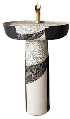 Vintage Lavabo de pedestal cerámica industrial, lavabo independiente con grifo y desagüe decorativo(Pequeño)